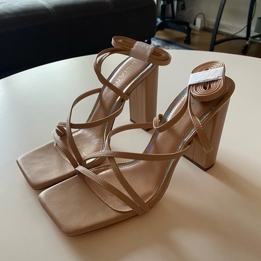 Nude Heels with Ankle Tie